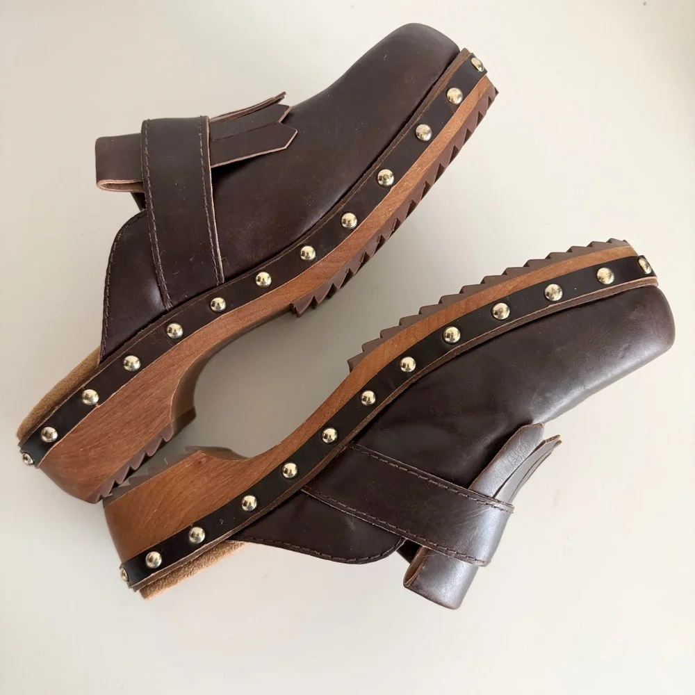 Kelsi Dagger Brown Studded Leather Clog - Picture 8 of 11